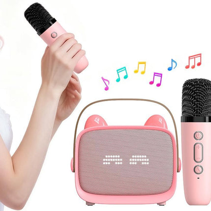Mini Karaoke Machine Toys Gifts Portable MP3 Player with 2 Wireless Microphone - Blue