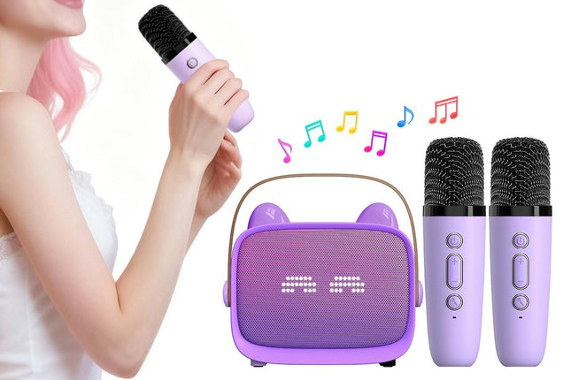 Mini Karaoke Machine Toys Gifts Portable MP3 Player with 2 Wireless Microphone