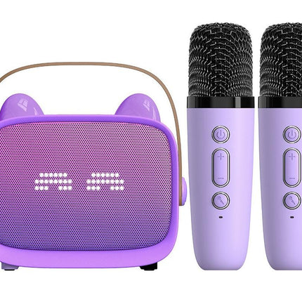 Mini Karaoke Machine Toys Gifts Portable MP3 Player with 2 Wireless Microphone - Purple