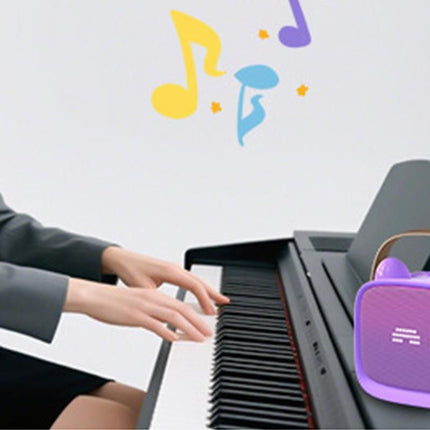Mini Karaoke Machine Toys Gifts Portable MP3 Player with 2 Wireless Microphone - Purple