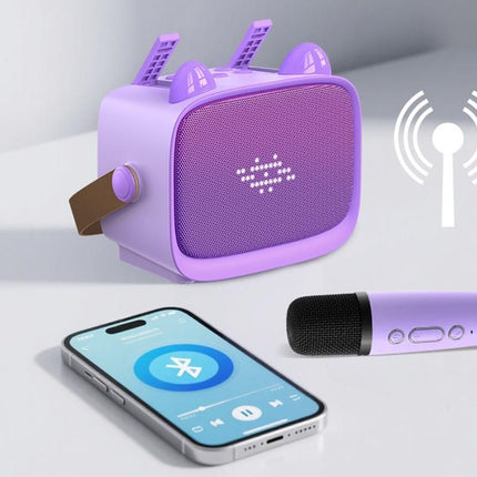 Mini Karaoke Machine Toys Gifts Portable MP3 Player with 2 Wireless Microphone - Purple