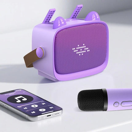 Mini Karaoke Machine Toys Gifts Portable MP3 Player with 2 Wireless Microphone - Purple