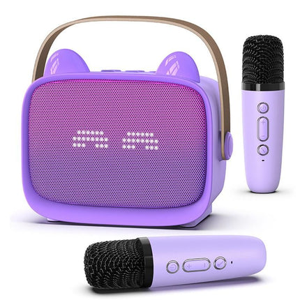 Mini Karaoke Machine Toys Gifts Portable MP3 Player with 2 Wireless Microphone - Purple