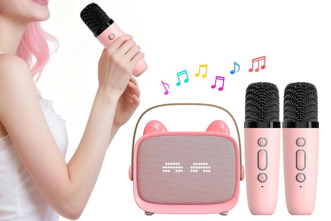 Mini Karaoke Machine Toys Gifts Portable MP3 Player with 2 Wireless Microphone