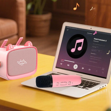 Mini Karaoke Machine Toys Gifts Portable MP3 Player with 2 Wireless Microphone - Pink
