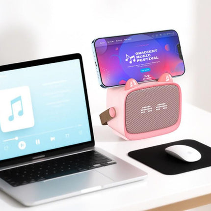Mini Karaoke Machine Toys Gifts Portable MP3 Player with 2 Wireless Microphone - Pink