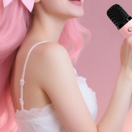 Mini Karaoke Machine Toys Gifts Portable MP3 Player with 2 Wireless Microphone - Pink