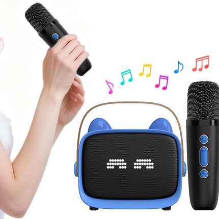Mini Karaoke Machine Toys Gifts Portable MP3 Player with 2 Wireless Microphone - Pink