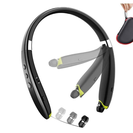 Bluetooth Headphones Foldable Bluetooth Neckband Headphones, Wireless Sports Headset with Built-in Mic - Black