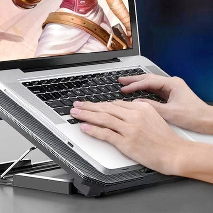 Laptop Cooling Pad Adjustable Height Cooling Stand with Adjustable Height 2 USB Ports Dual Turbine Fans - Silver