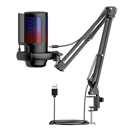 USB Gaming Microphone Kit for PC Gain Control with Pop Filter Boom Stand