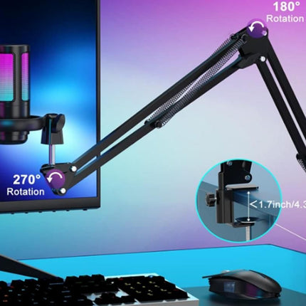 USB Gaming Microphone Kit for PC Gain Control with Pop Filter Boom Stand
