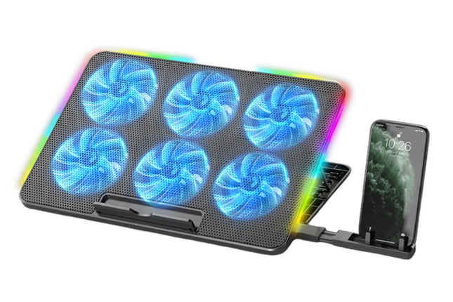 Portable Gaming Laptop Cooling Pad 6 Powerful Fan Table Stand Cooler with Phone Holder V1263-JX-6313