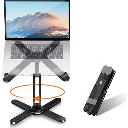 360 Degree Rotating Aluminum Laptop Stand Adjustable Desktop Holder for Notebook - Black