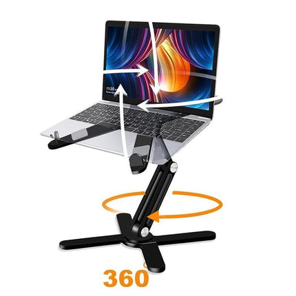 360 Degree Rotating Aluminum Laptop Stand Adjustable Desktop Holder for Notebook - Black
