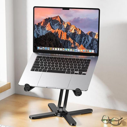360 Degree Rotating Aluminum Laptop Stand Adjustable Desktop Holder for Notebook - Black