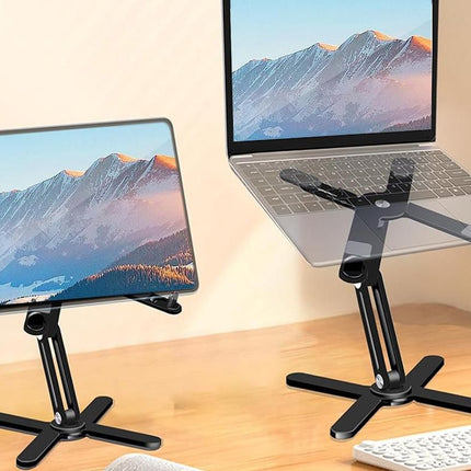 360 Degree Rotating Aluminum Laptop Stand Adjustable Desktop Holder for Notebook - Black