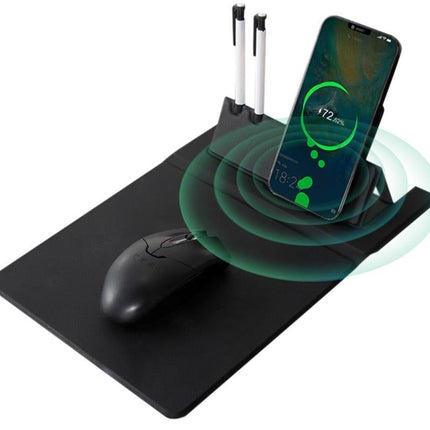 15W Fast Charging Wireless Mouse Pad with Foldable Design, Multi-Function PU Leather Desk Mat for Office & Home