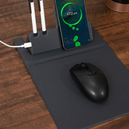 15W Fast Charging Wireless Mouse Pad with Foldable Design, Multi-Function PU Leather Desk Mat for Office & Home