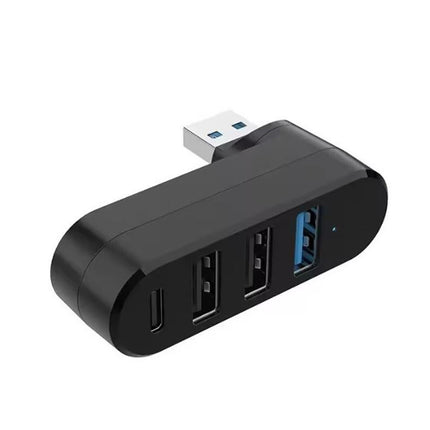 4 Port USB Hub Rotatable 180 Degrees USB Splitter with Type-C for Laptop - Black