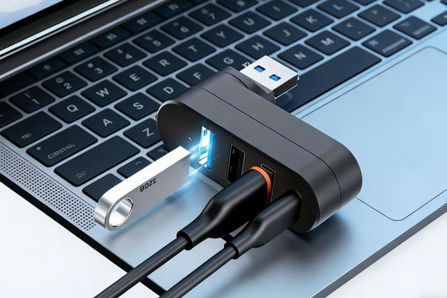 4 Port USB Hub Rotatable 180 Degrees USB Splitter with Type-C for Laptop – product detail