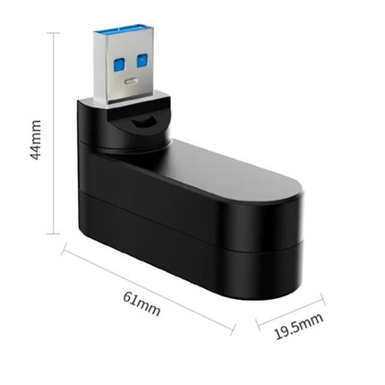 4 Port USB Hub Rotatable 180 Degrees USB Splitter with Type-C for Laptop - Black