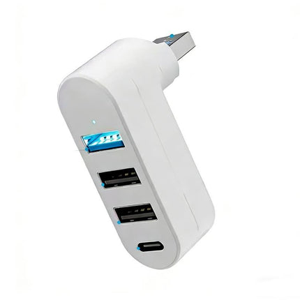 4 Port USB Hub Rotatable 180 Degrees USB Splitter with Type-C for Laptop - White