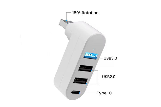 4 Port USB Hub Rotatable 180 Degrees USB Splitter with Type-C for Laptop – product detail