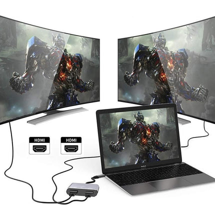 USB C to Dual HDMI Adapter 4K@30Hz Splitter for 2 Monitors Laptop