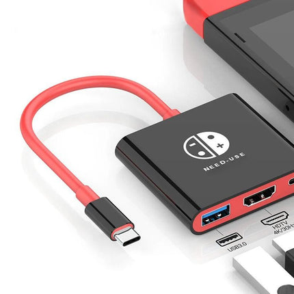 3-in-1 Portable TV Dock with 4K HDMI USB 3.0 100W Travel Adapter Dock for Nintendo Switch OLED TV Docking Station -Black&Red