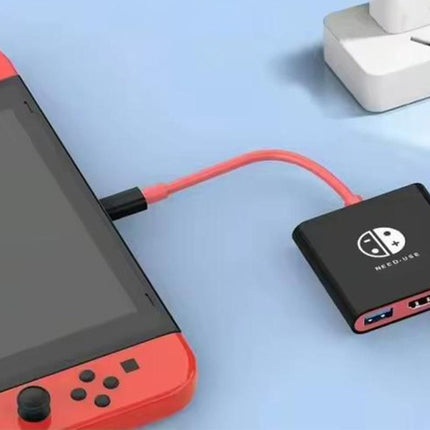 3-in-1 Portable TV Dock with 4K HDMI USB 3.0 100W Travel Adapter Dock for Nintendo Switch OLED TV Docking Station -Black&Red