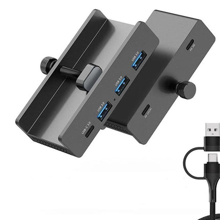 USB Hub 3.0 Aluminum 4-Port USB Adapter with 3 USB-A Data Ports for Monitors Desks - Black
