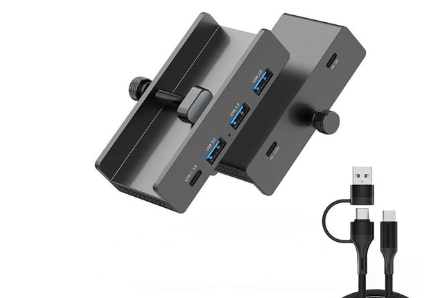USB Hub 3.0 Aluminum 4-Port USB Adapter with 3 USB-A Data Ports for Monitors Desks