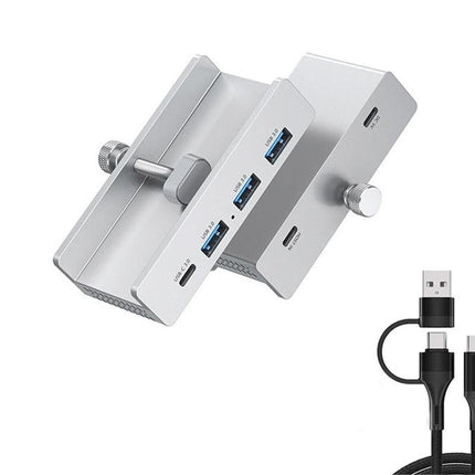 USB Hub 3.0 Aluminum 4-Port USB Adapter with 3 USB-A Data Ports for Monitors Desks - Silver
