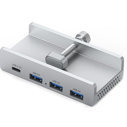 USB Hub 3.0 Aluminum 4-Port USB Adapter with 3 USB-A Data Ports for Monitors Desks - Silver