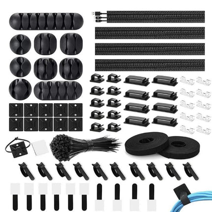 173Pcs Cable Management Organizer Kit Cable Sleeve Split with Self Adhesive Cable Clips Holder