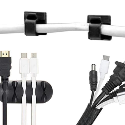 173Pcs Cable Management Organizer Kit Cable Sleeve Split with Self Adhesive Cable Clips Holder