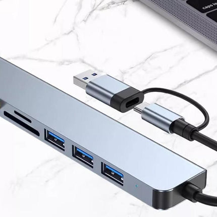 Multifunction Splitter Docking Hub 8 In 1 USB-C And USB-3.0 HUB Multiport Adapter for Laptop Tablet Devices