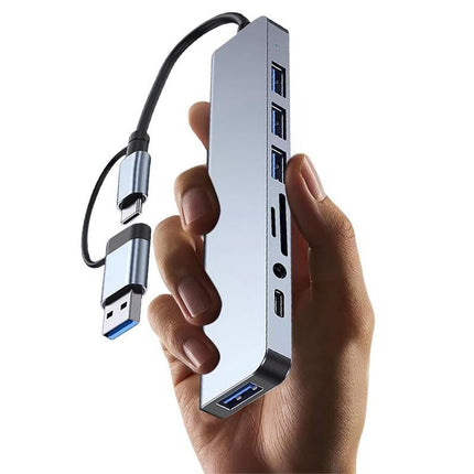Multifunction Splitter Docking Hub 8 In 1 USB-C And USB-3.0 HUB Multiport Adapter for Laptop Tablet Devices