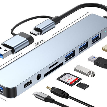 Multifunction Splitter Docking Hub 8 In 1 USB-C And USB-3.0 HUB Multiport Adapter for Laptop Tablet Devices