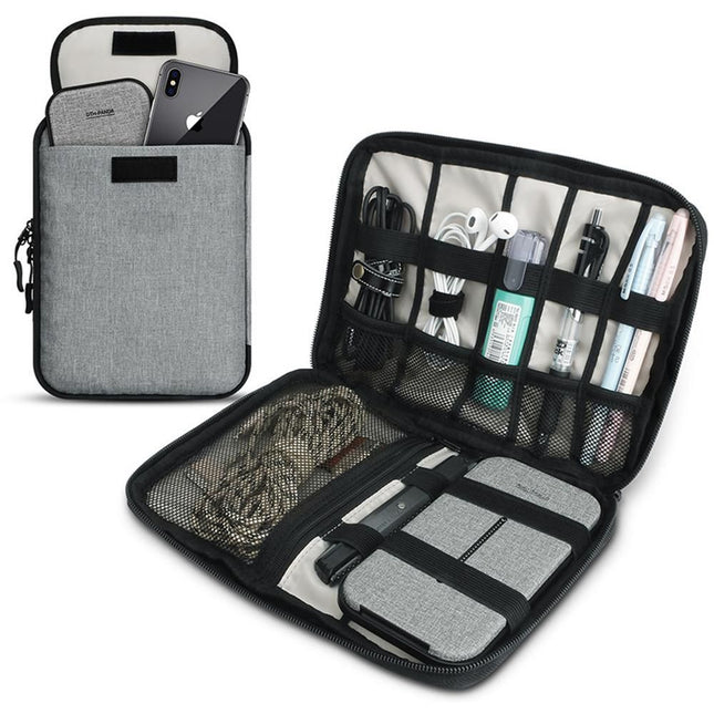 Travel Data Cable Storage Bag(Grey) V1263-JX-6342
