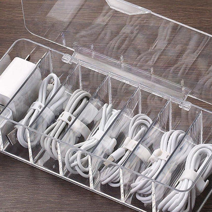Cable Organizer Storage Box Desktop Power Cord Organizer with 7 Compartments for Office