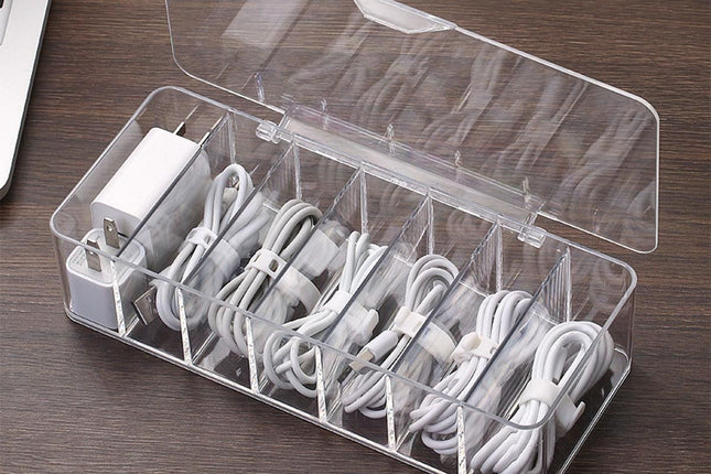 Cable Organizer Storage Box Desktop Power Cord Organizer with 7 Compartments for Office V1263-JX-6351