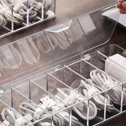Cable Organizer Storage Box Desktop Power Cord Organizer with 7 Compartments for Office