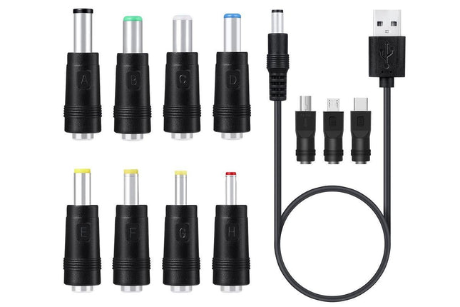USB to DC 5V Charging Cable Power Cord 5.5x2.1mm with 11 Interchangeable Connectors V1263-JX-6352