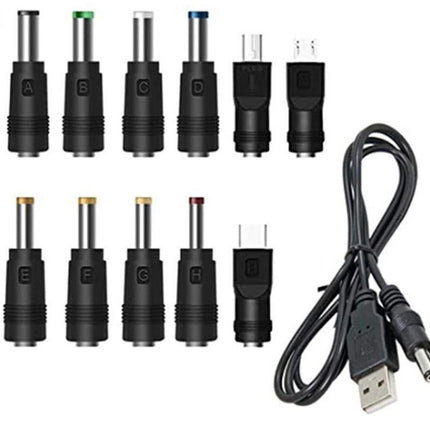 USB to DC 5V Charging Cable Power Cord 5.5x2.1mm with 11 Interchangeable Connectors