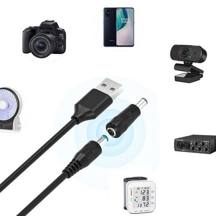 USB to DC 5V Charging Cable Power Cord 5.5x2.1mm with 11 Interchangeable Connectors
