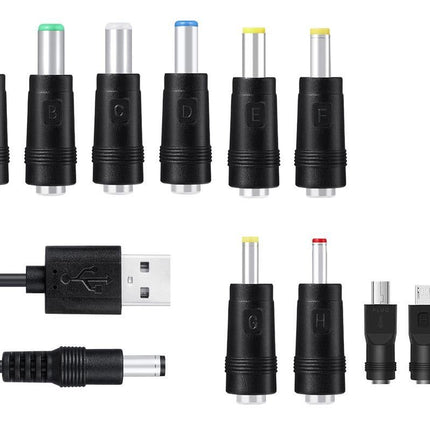 USB to DC 5V Charging Cable Power Cord 5.5x2.1mm with 11 Interchangeable Connectors