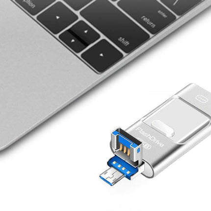 128GB Flash Drive 3 in 1 USB 3.0 Type C External Storage Device for iPhone iPad Android Phone and Computer - Silver