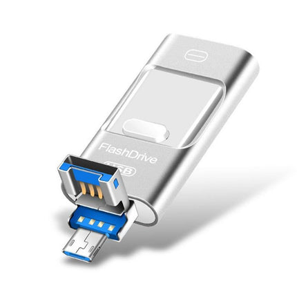 128GB Flash Drive 3 in 1 USB 3.0 Type C External Storage Device for iPhone iPad Android Phone and Computer - Silver
